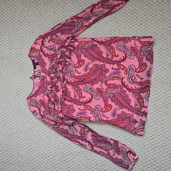 J. CREW Pink Silk Paisley Long Sleeve Blouse - Picture 1 of 8